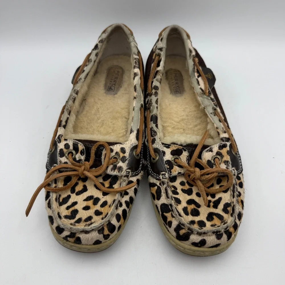 Sperry Boat Shoes‎ Women 7M Brown Leopard Calf Hair Shearling Lined 9102427